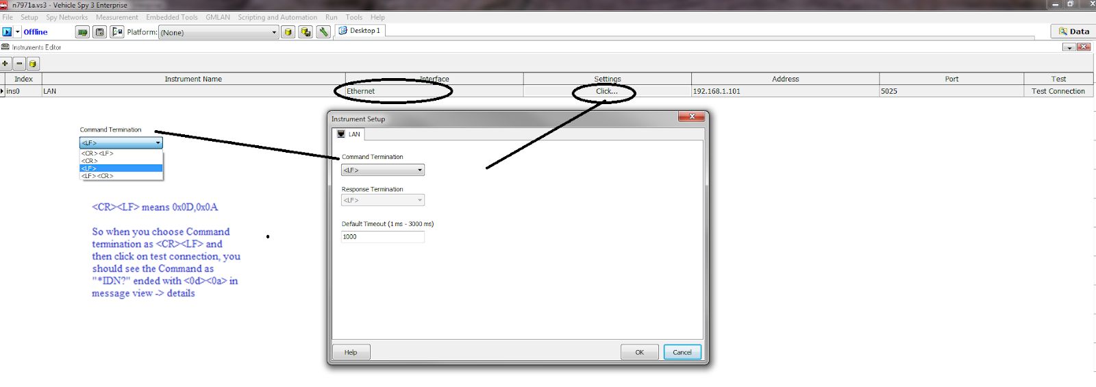 Ethernet Instrument settings